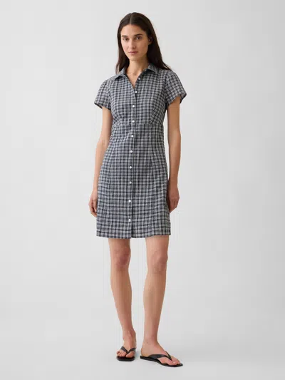 Gap Empire-waist Mini Shirtdress In Tonal Blue Plaid