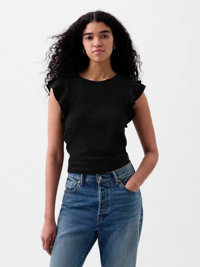 Gap Essential Rib Flutter Sleeve Shirt In Black