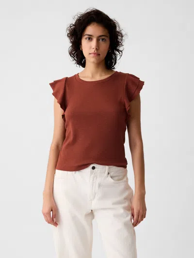 Gap Essential Rib Flutter Sleeve Shirt In Smoked Paprika Brown