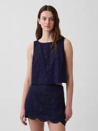 Gap Eyelet Crop Shell Tank Top In Blue