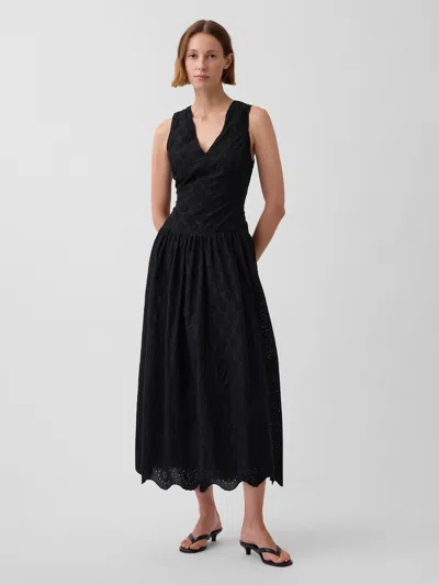 Gap Eyelet Drop-waist Maxi Dress In Black