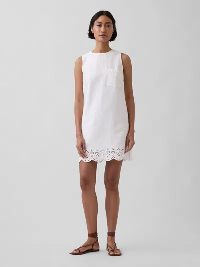Gap Eyelet Hem Mini Shift Dress In White