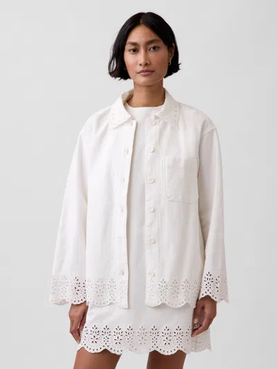 Gap Eyelet Hem Relaxed Shirt Jacket In White