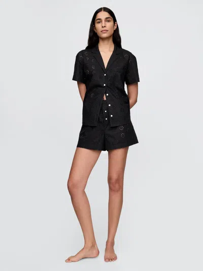Gap Eyelet Poplin Pj Boxer Shorts In Black