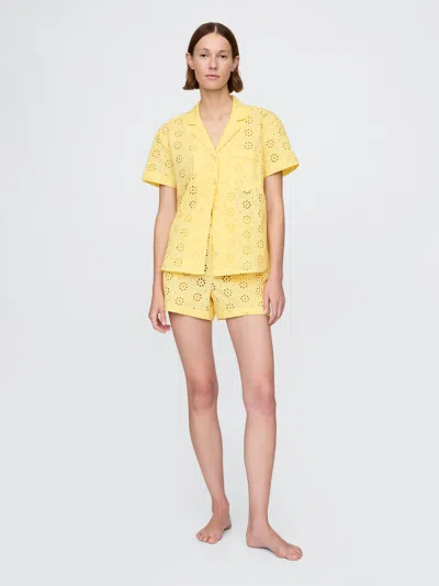 Gap Eyelet Poplin Pj Boxer Shorts In Pale Banana Yellow