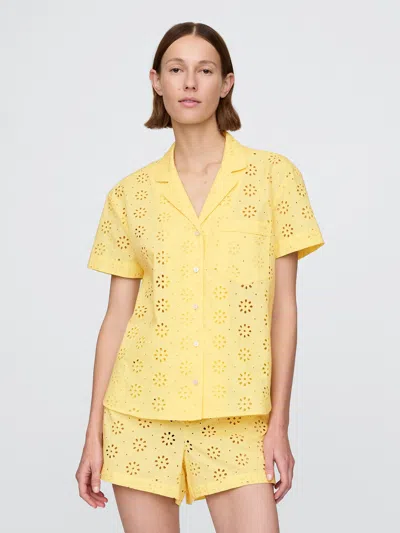 Gap Eyelet Poplin Pj Shirt In Pale Banana Yellow