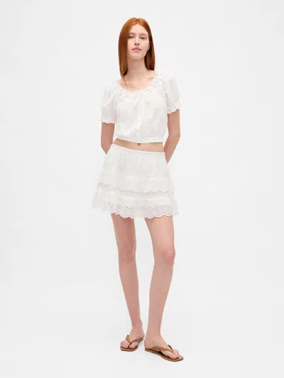 Gap Eyelet Ruffle Mini Skort In White