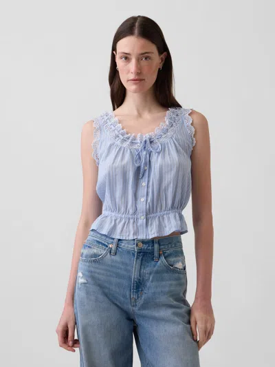 Gap Eyelet Tie-front Crop Peplum Top In Multi