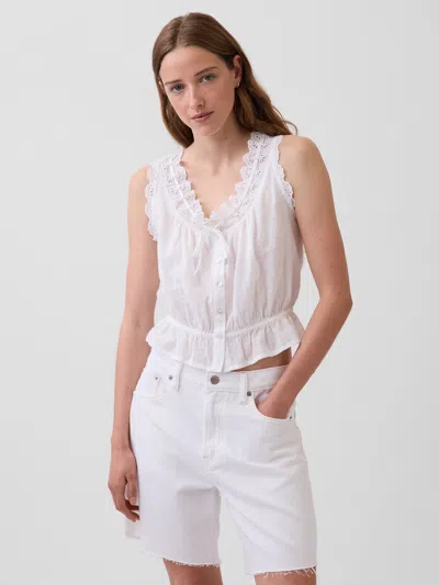 Gap Eyelet Tie-front Crop Peplum Top In White