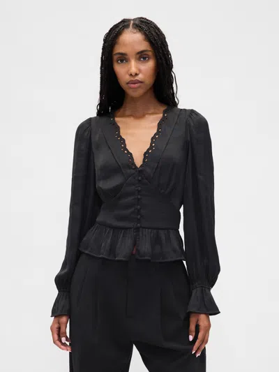 Gap Eyelet V-neck Peplum Top In Black