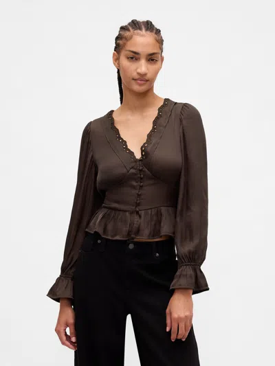 Gap Eyelet V-neck Peplum Top In Brown
