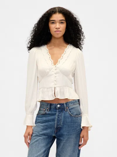 Gap Eyelet V-neck Peplum Top In White