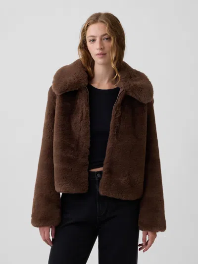 Gap Factory 100% Recycled Relaxed Faux-fur Jacket In Amber Wood