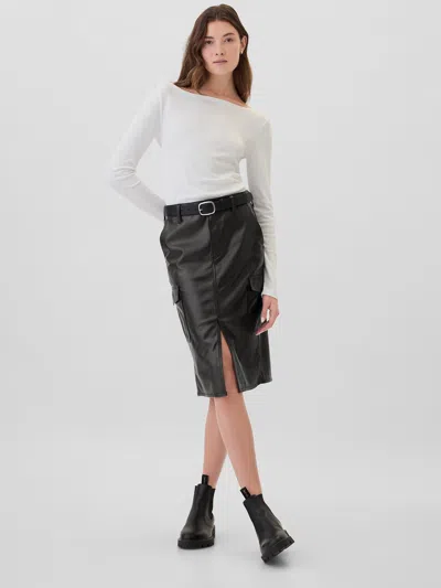 Gap Factory 100% Recycled Vegan-leather Midi Pencil Cargo Skirt In Black