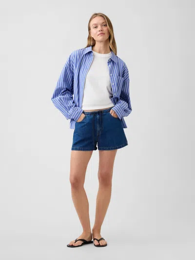 Gap Factory 3" Low Rise Drawstring Denim Shorts In Blue