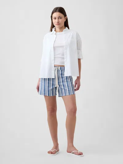 Gap Factory 3" Mid Rise Stripe Drawstring Denim Shorts In Blue