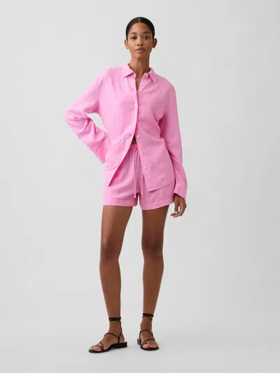 Gap Factory 4" High Rise Pull-on Linen-blend Shorts In Pink