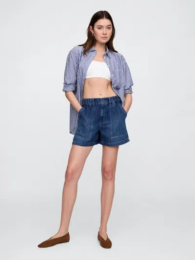 Gap Factory 4" High Rise Supersoft Denim Utility Shorts In Blue