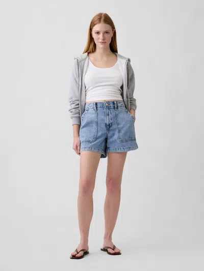 Gap Factory 4" High Rise Supersoft Denim Utility Shorts In Gray