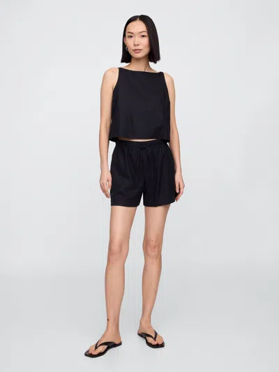 Gap Factory 4" Mid Rise Pull-on Linen-blend Shorts In Black