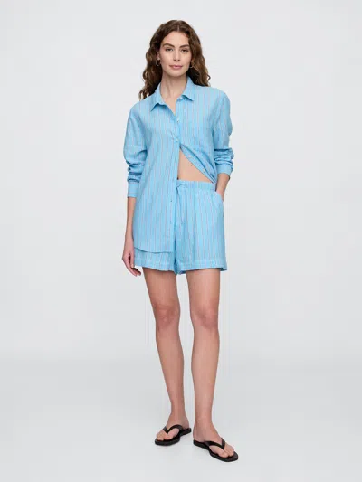 Gap Factory 4" Mid Rise Pull-on Linen-blend Shorts In Blue