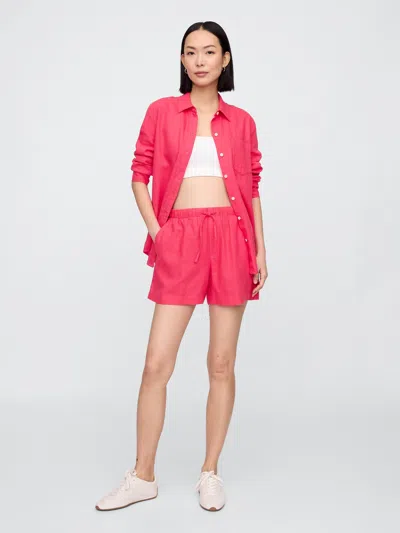 Gap Factory 4" Mid Rise Pull-on Linen-blend Shorts In Pink