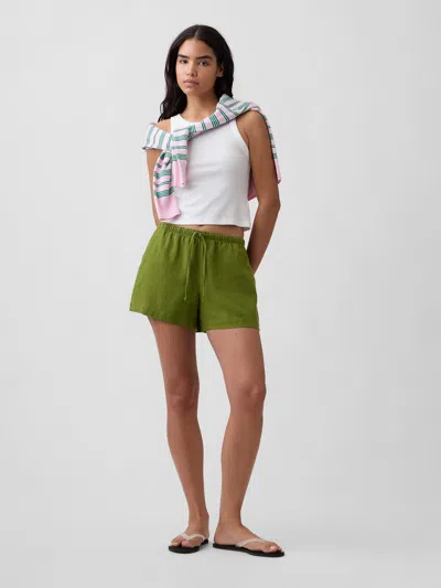 Gap Factory 4" Pull-on Linen-blend Shorts In Green