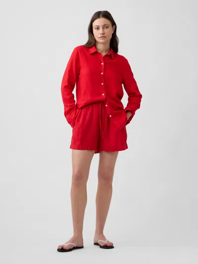 Gap Factory 4" Pull-on Linen-blend Shorts In Red