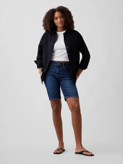Gap Factory 9" Mid Rise Soft Denim Bermuda Shorts In Blue