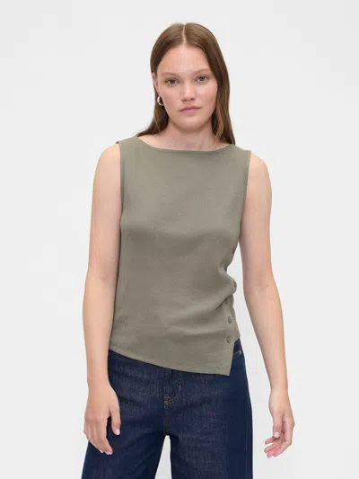 Gap Factory Asymmetrical Boatneck Button Top In Brown