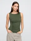 Gap Factory Asymmetrical Ruched Tank Top In Green
