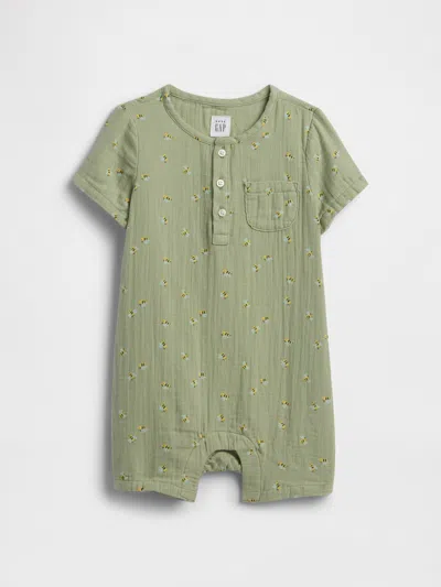 Gap Factory Baby Gauze Henley Romper In Green