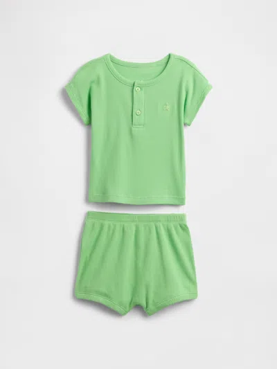 Gap Factory Baby Ribbed Henley Two-piece Outfit Set In Green