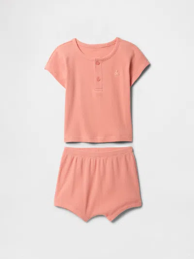 Gap Factory Baby Ribbed Henley Two-piece Outfit Set In Pink