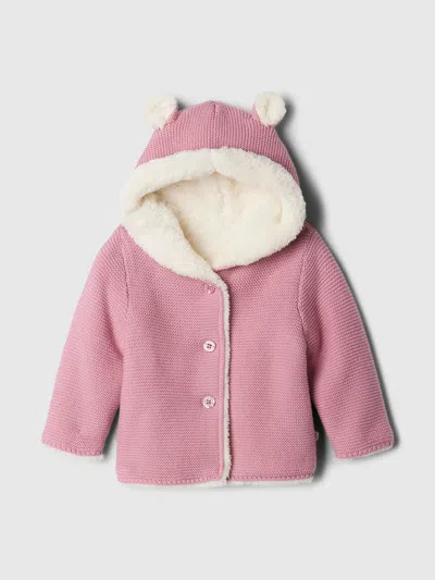 Gap Factory Baby Sherpa-lined Garter Sweater In Pink
