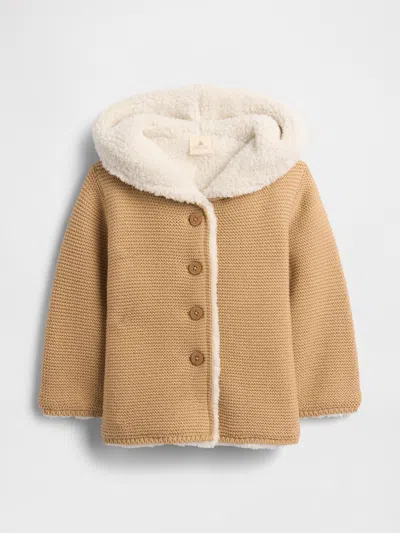 Gap Factory Baby Sherpa-lined Hooded Sweater In Brown