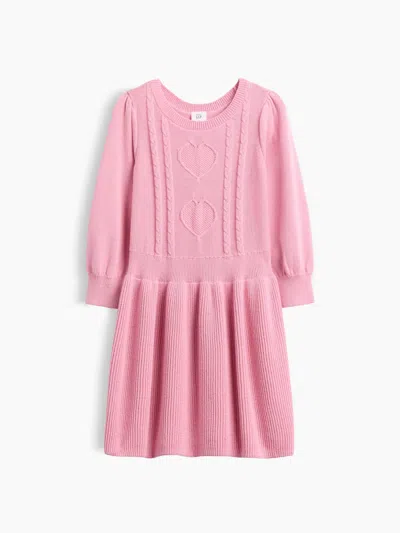 Gap Factory Babygap Cable-knit Sweater Dress In Forever Pink Heart