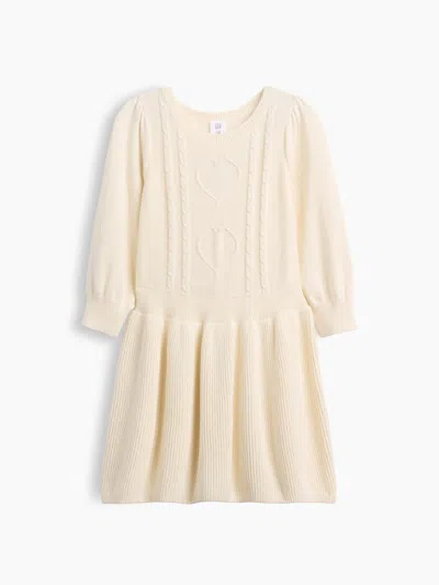 Gap Factory Babygap Cable-knit Sweater Dress In Ivory Frost Heart