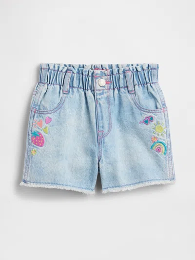 Gap Factory Babygap Embroidered Paperbag Mom Jean Shorts In Blue