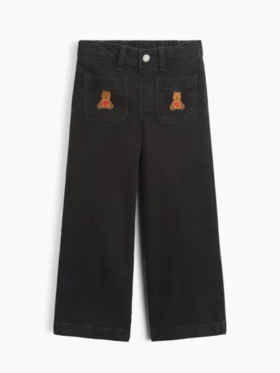 Gap Factory Babygap Embroidered Wide-leg Jeans In Black