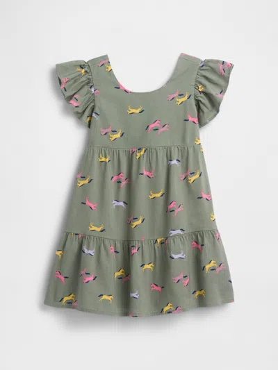 Gap Factory Babygap Flutter Sleeve Tie-back Dress In Green