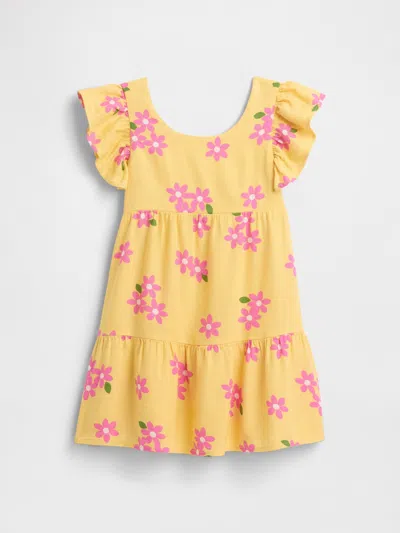 Gap Factory Babygap Flutter Sleeve Tie-back Dress In Yellow