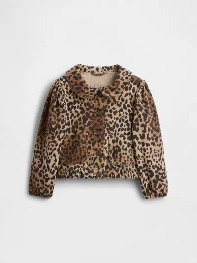 Gap Factory Babygap Leopard Print Peter Pan Denim Jacket In Brown