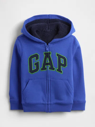 Gap Factory Babygap Logo Sherpa-lined Zip Hoodie In Blue