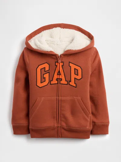 Gap Factory Babygap Logo Sherpa-lined Zip Hoodie In Brown