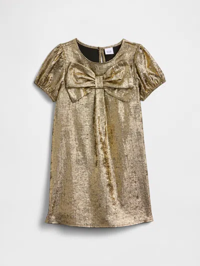 Gap Factory Babygap Puff Sleeve Bow Dress In Gold