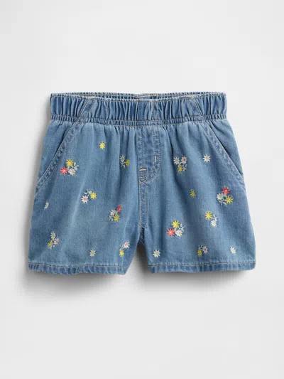 Gap Factory Babygap Pull-on Embroidered Denim Shorts In Blue