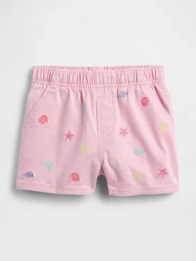 Gap Factory Babygap Pull-on Embroidered Denim Shorts In Pink