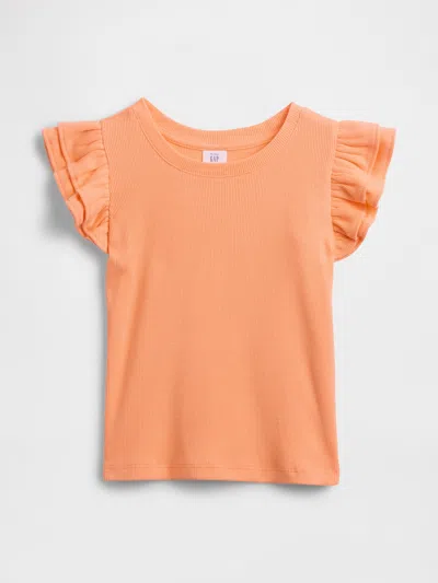 Gap Factory Babygap Ribbed Flutter Sleeve T-shirt In Orange