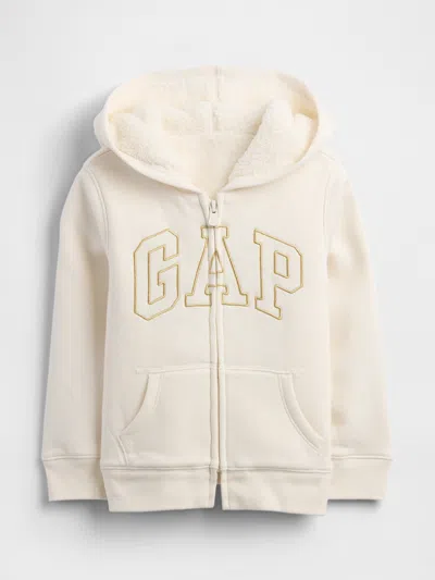 Gap Factory Babygap Sherpa Logo Hoodie In White